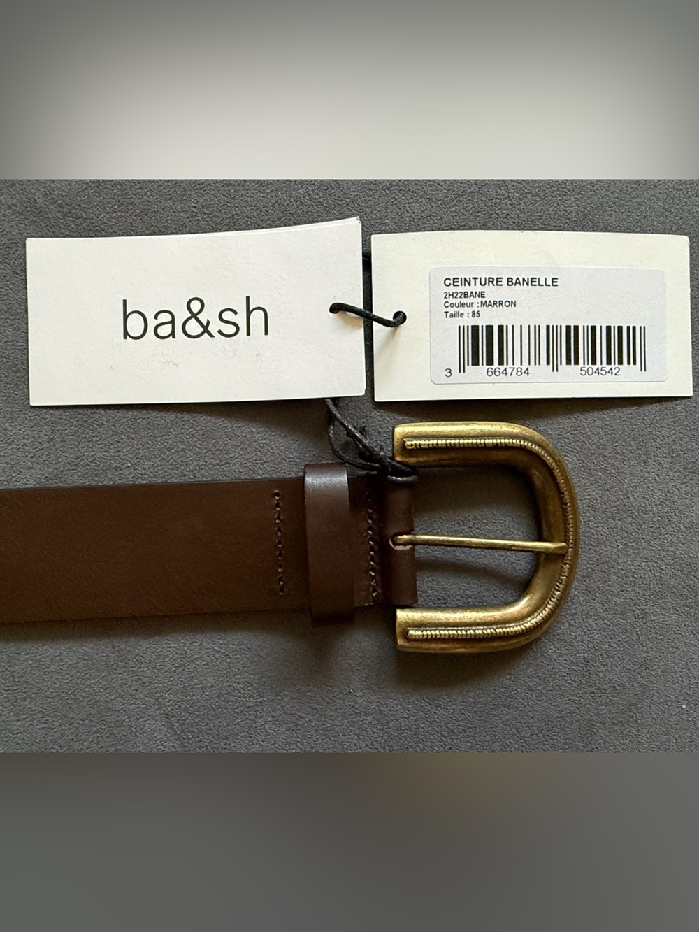 ba&sh Brown Leather Belt with Aged Gold Buckle